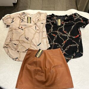 Lot of Women’s Blouses and matching skirt. Size Large.